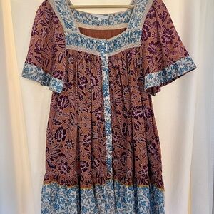 Olivaceous Floral Bohemian Dress in Purple and Blue